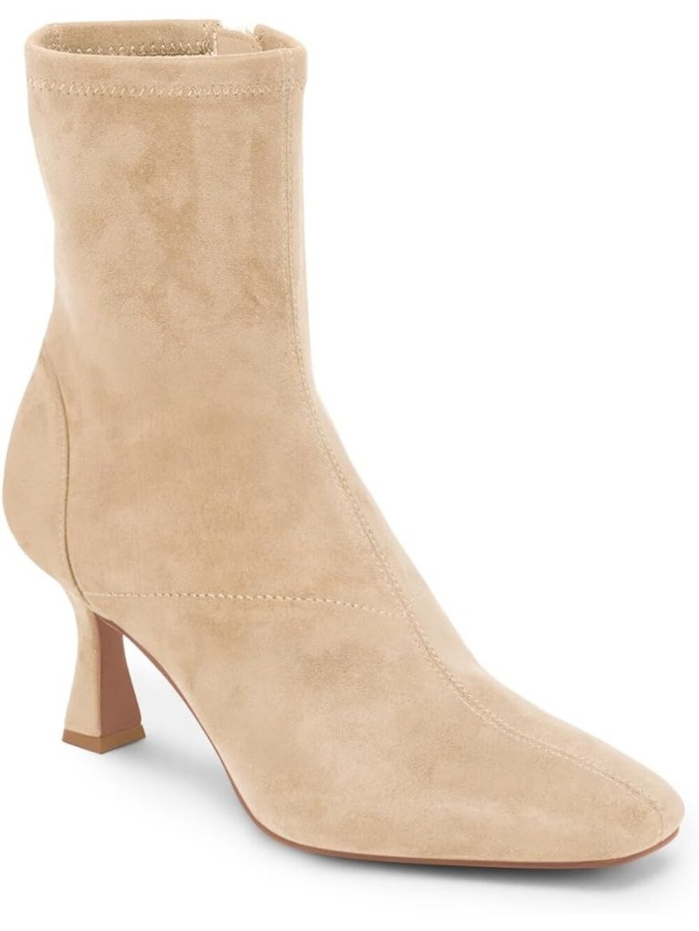 Women's Suede Beige Square Toe Side Zipper Kitten High Heel Ankle Boots